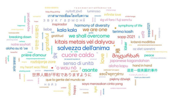 Words in many languages describing the 2021 Symphony of Peace Prayers
